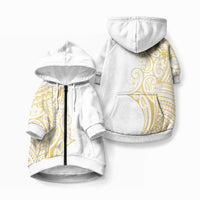 Polynesia White Sunday Pet Hoodie Plumeria Polynesian Tribal Gold Color