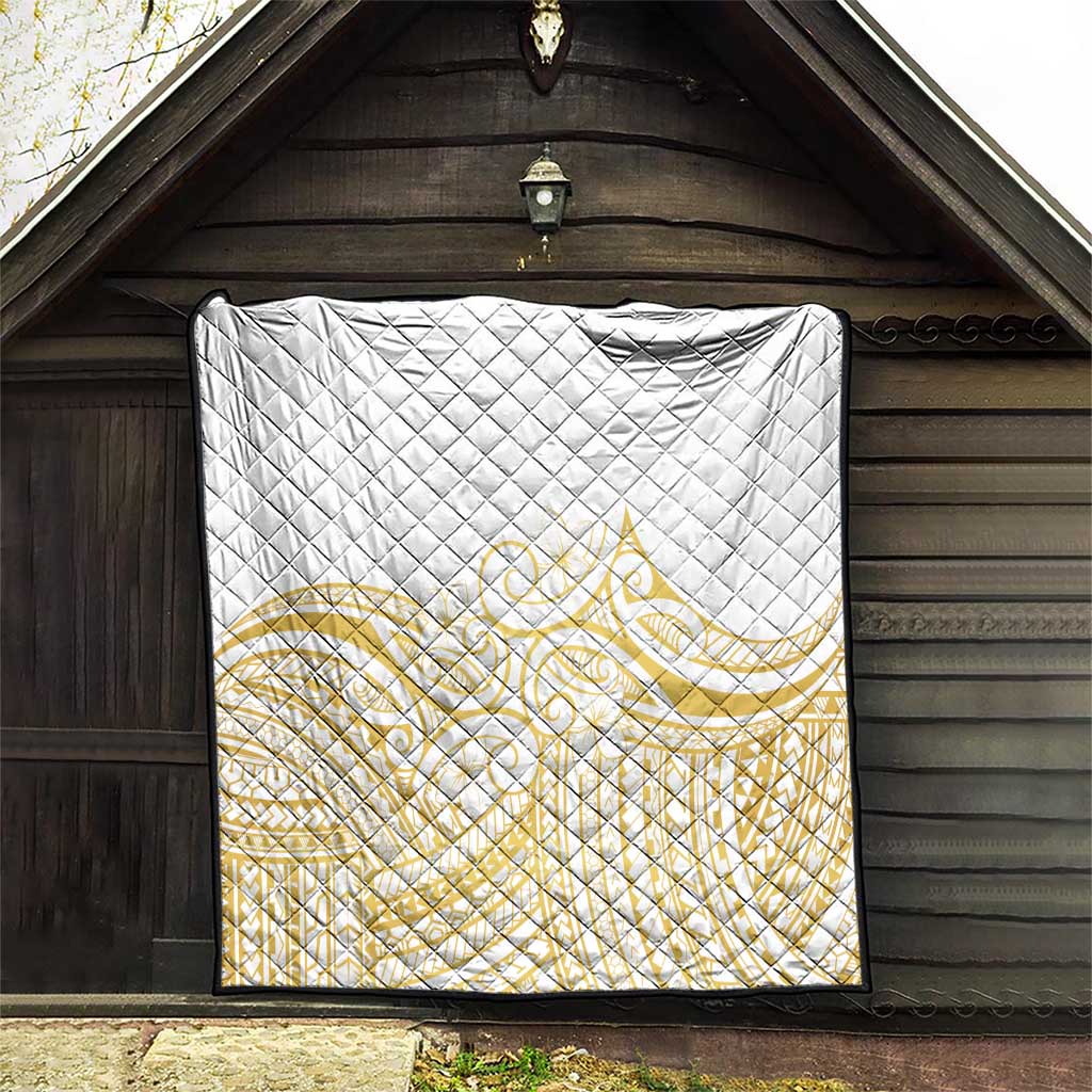 Polynesia White Sunday Quilt Plumeria Polynesian Tribal Gold Color - Polynesian Pride