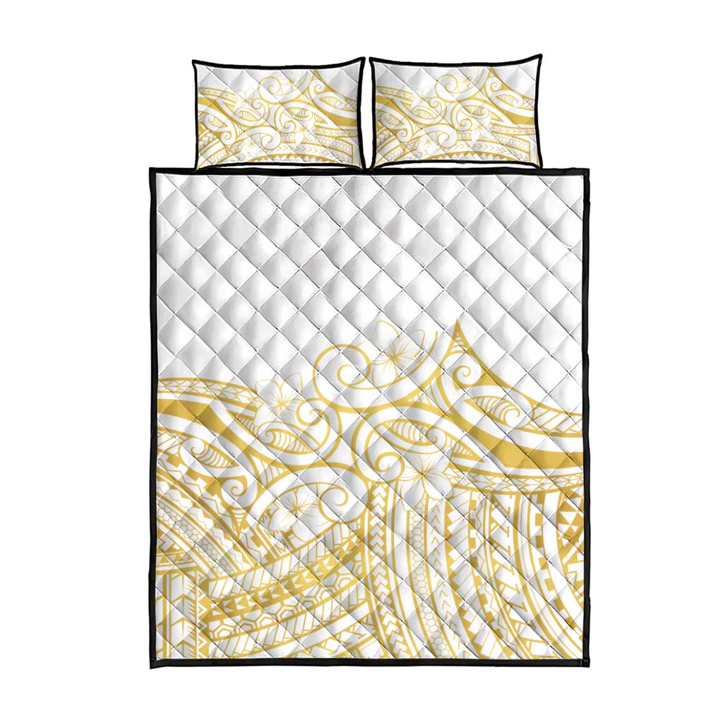 Polynesia White Sunday Quilt Bed Set Plumeria Polynesian Tribal Gold Color - Polynesian Pride