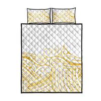 Polynesia White Sunday Quilt Bed Set Plumeria Polynesian Tribal Gold Color - Polynesian Pride