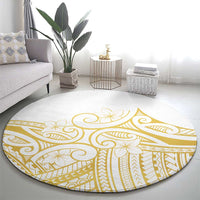 Polynesia White Sunday Round Carpet Plumeria Polynesian Tribal Gold Color - Polynesian Pride