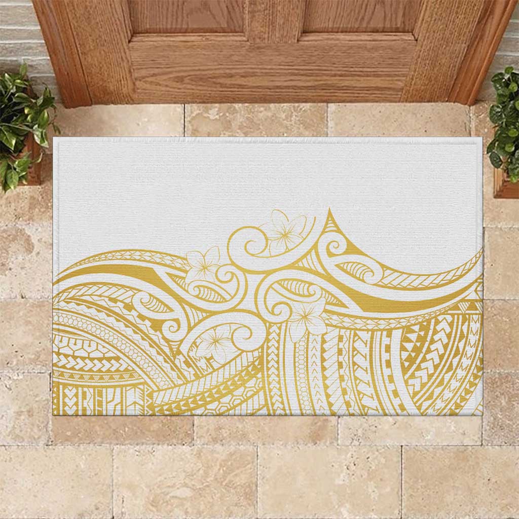 Polynesia White Sunday Rubber Doormat Plumeria Polynesian Tribal Gold Color - Polynesian Pride