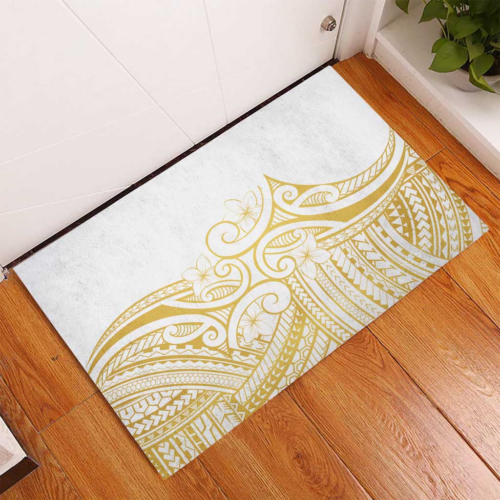 Polynesia White Sunday Rubber Doormat Plumeria Polynesian Tribal Gold Color - Polynesian Pride