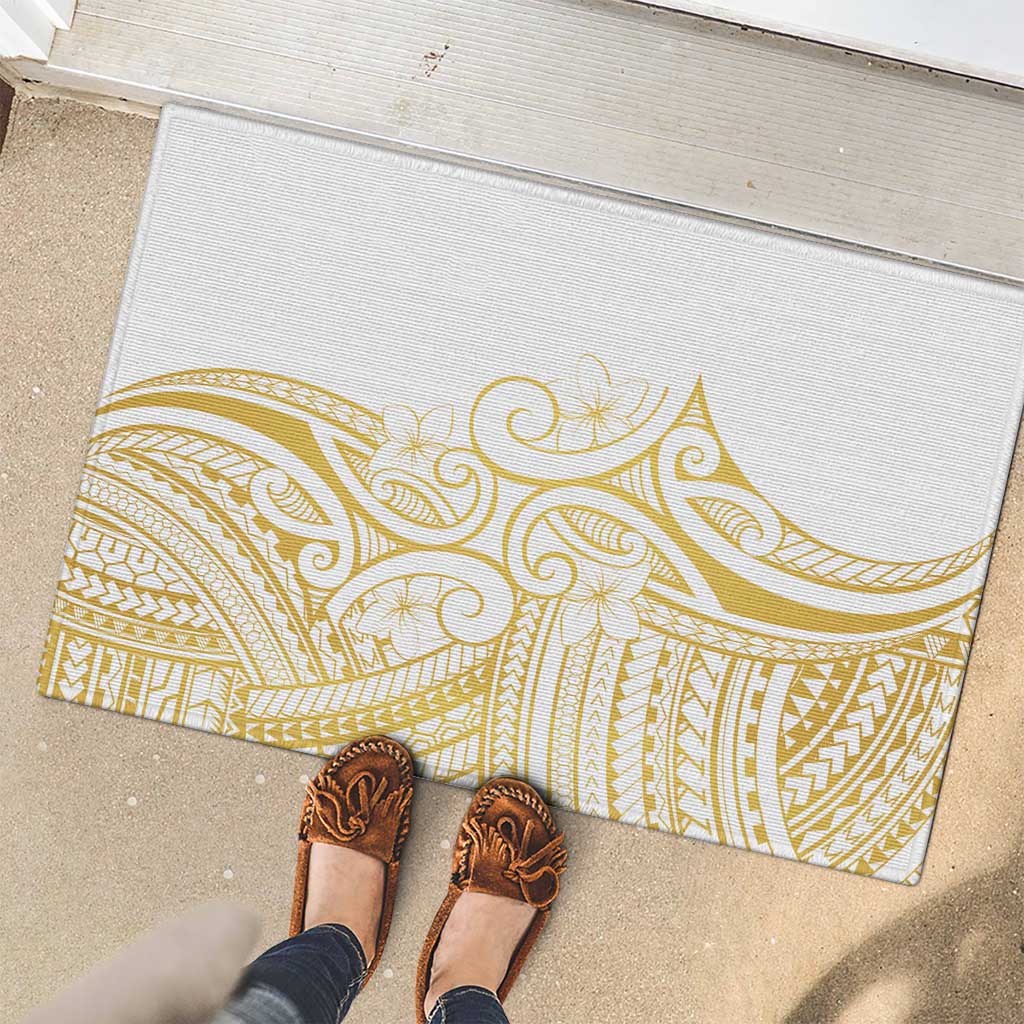 Polynesia White Sunday Rubber Doormat Plumeria Polynesian Tribal Gold Color - Polynesian Pride