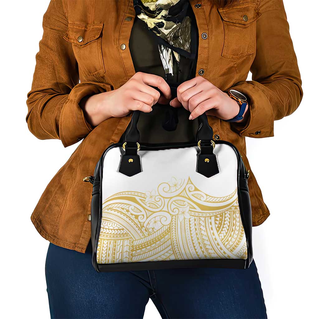 Polynesia White Sunday Shoulder Handbag Plumeria Polynesian Tribal Gold Color - Polynesian Pride