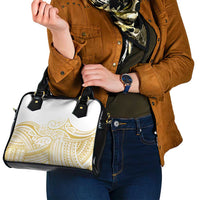 Polynesia White Sunday Shoulder Handbag Plumeria Polynesian Tribal Gold Color - Polynesian Pride