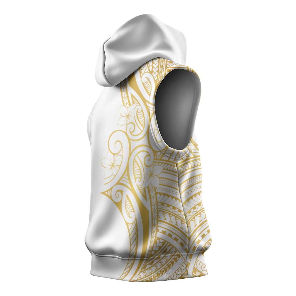 Polynesia White Sunday Sleeveless Hoodie Plumeria Polynesian Tribal Gold Color - Polynesian Pride