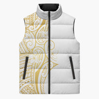 Polynesia White Sunday Sleeveless Puffer Jacket Plumeria Polynesian Tribal Gold Color - Polynesian Pride