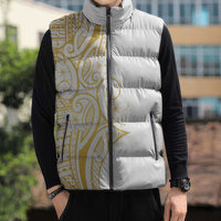 Polynesia White Sunday Sleeveless Puffer Jacket Plumeria Polynesian Tribal Gold Color - Polynesian Pride