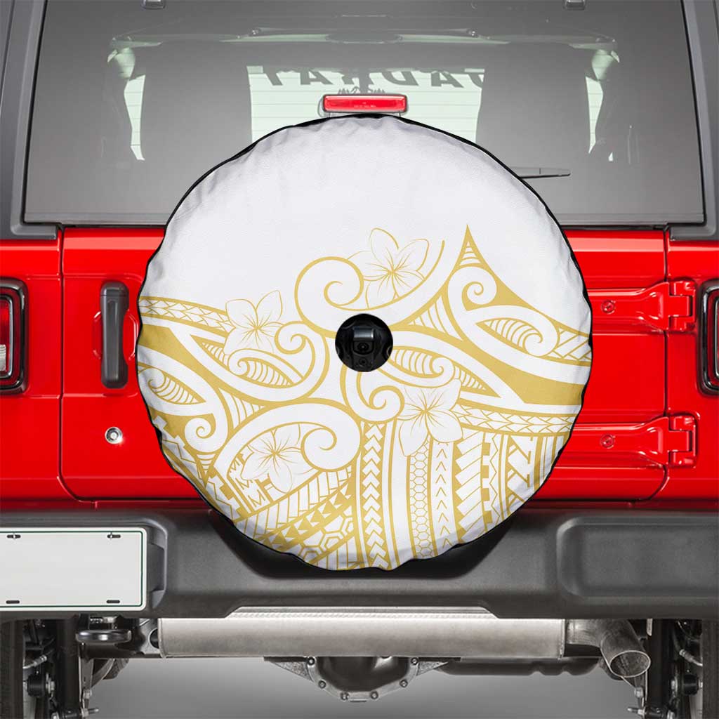 Polynesia White Sunday Spare Tire Cover Plumeria Polynesian Tribal Gold Color - Polynesian Pride
