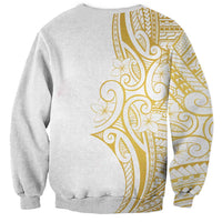 Polynesia White Sunday Sweatshirt Plumeria Polynesian Tribal Gold Color - Polynesian Pride