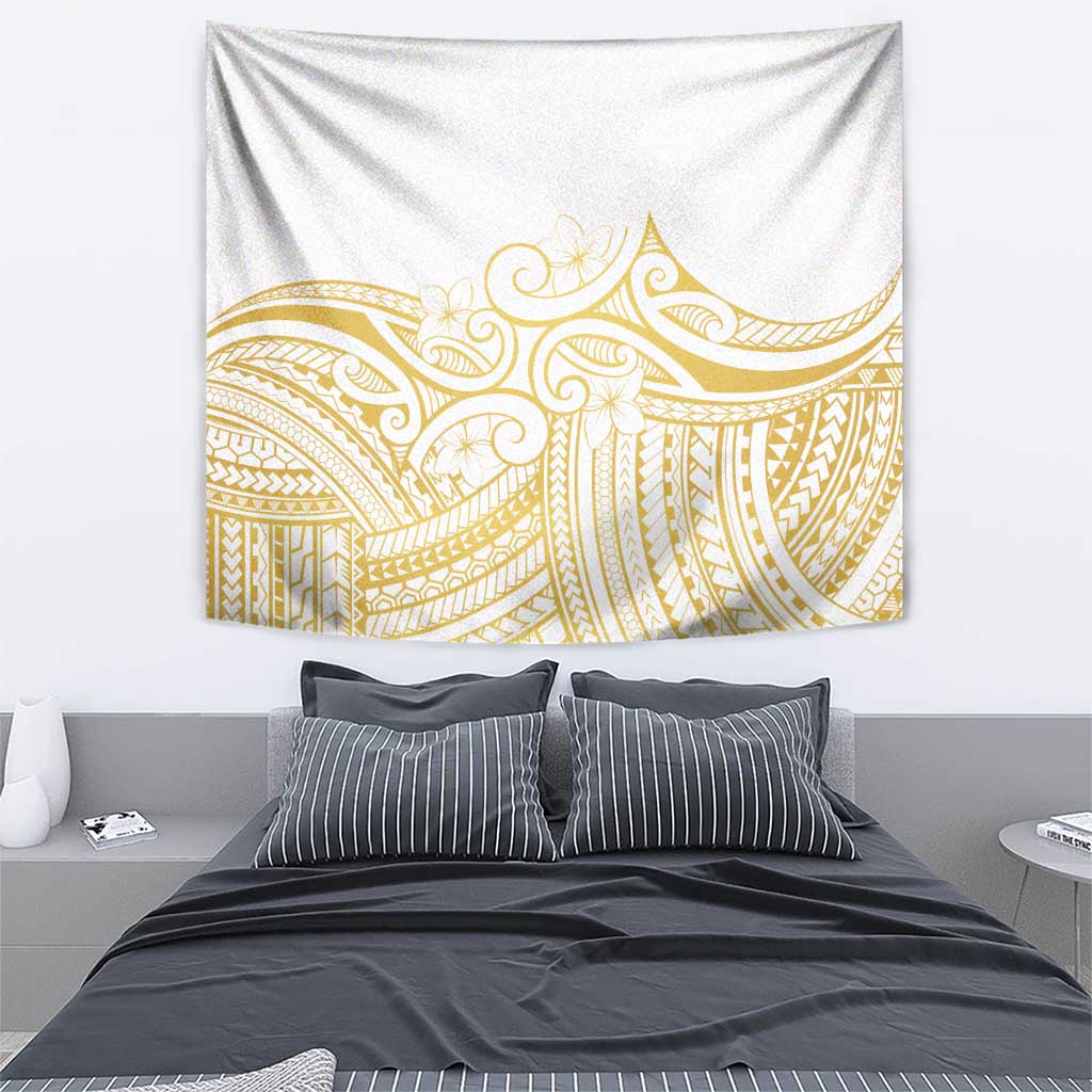 Polynesia White Sunday Tapestry Plumeria Polynesian Tribal Gold Color - Polynesian Pride