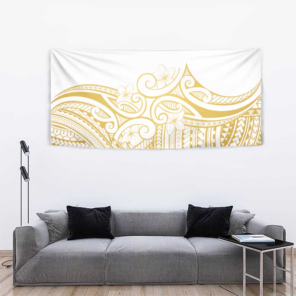 Polynesia White Sunday Tapestry Plumeria Polynesian Tribal Gold Color - Polynesian Pride