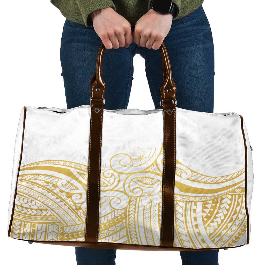 Polynesia White Sunday Travel Bag Plumeria Polynesian Tribal Gold Color - Polynesian Pride