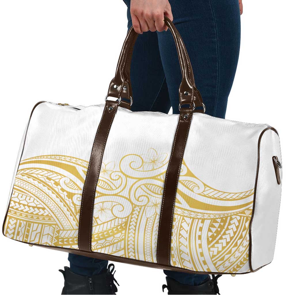 Polynesia White Sunday Travel Bag Plumeria Polynesian Tribal Gold Color - Polynesian Pride