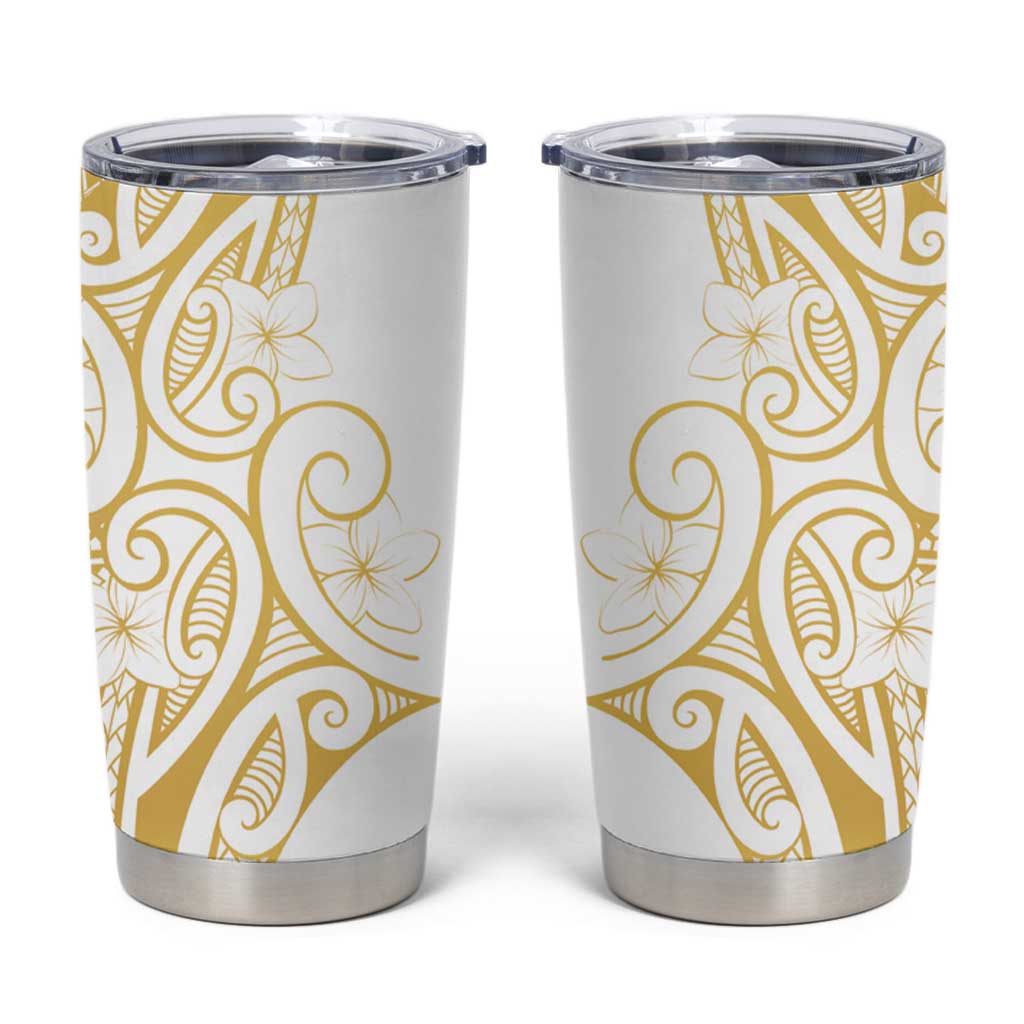 Polynesia White Sunday Tumbler Cup Plumeria Polynesian Tribal Gold Color - Polynesian Pride