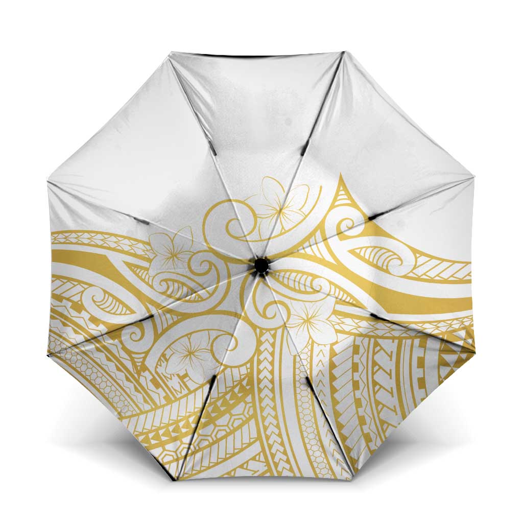 Polynesia White Sunday Umbrella Plumeria Polynesian Tribal Gold Color - Polynesian Pride