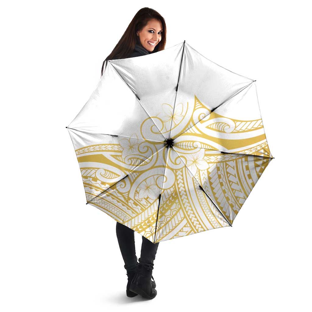 Polynesia White Sunday Umbrella Plumeria Polynesian Tribal Gold Color - Polynesian Pride