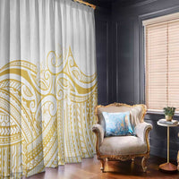 Polynesia White Sunday Window Curtain Plumeria Polynesian Tribal Gold Color - Polynesian Pride