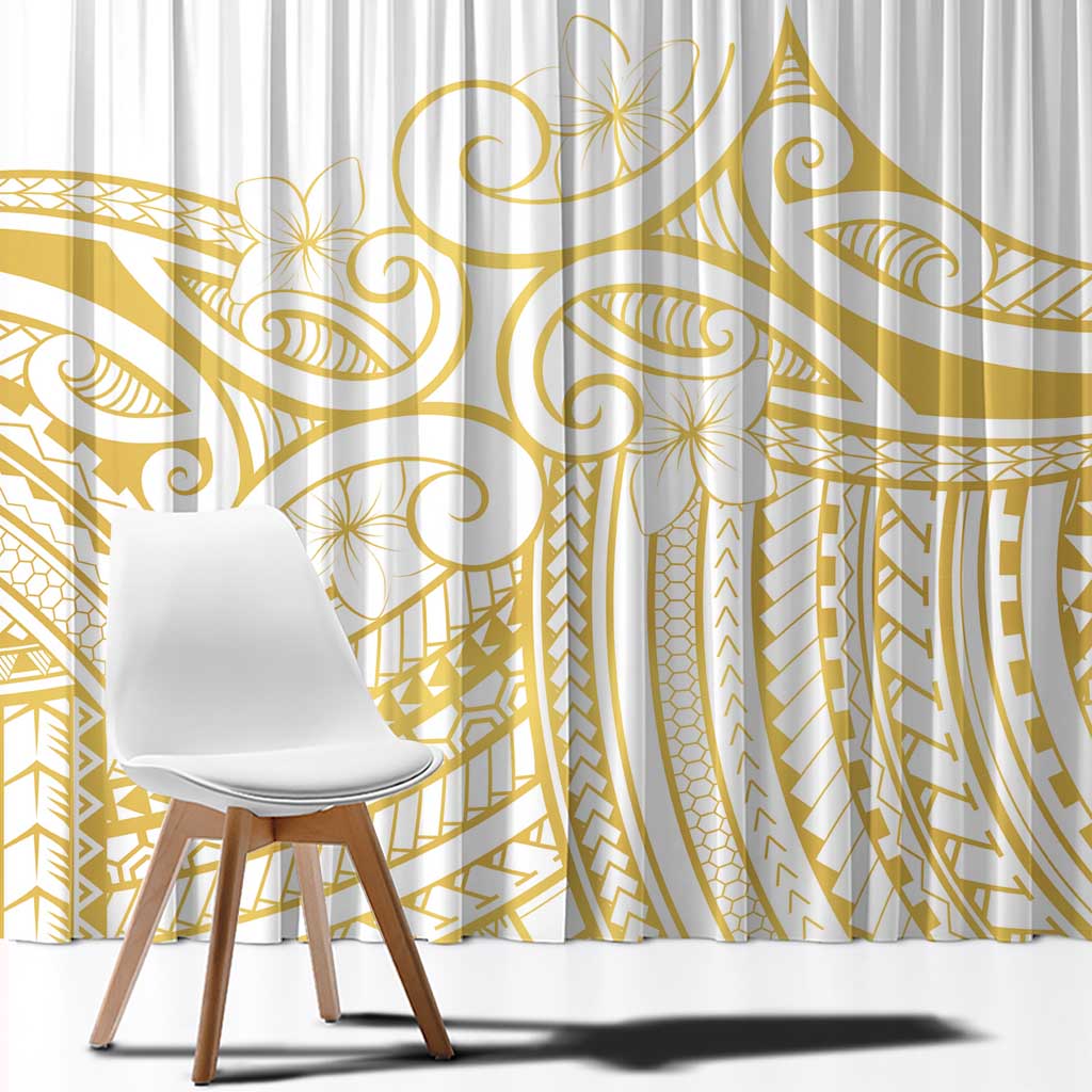 Polynesia White Sunday Window Curtain Plumeria Polynesian Tribal Gold Color - Polynesian Pride