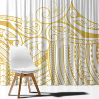 Polynesia White Sunday Window Curtain Plumeria Polynesian Tribal Gold Color - Polynesian Pride