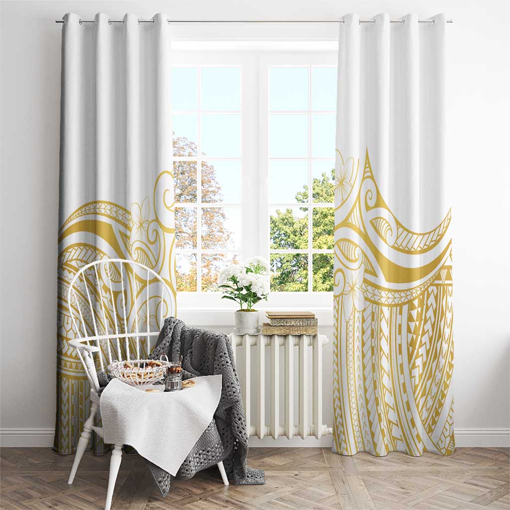 Polynesia White Sunday Window Curtain Plumeria Polynesian Tribal Gold Color - Polynesian Pride