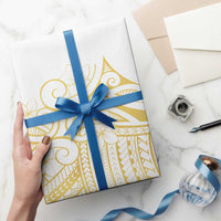 Polynesia White Sunday Wrapping Paper Plumeria Polynesian Tribal Gold Color - Polynesian Pride