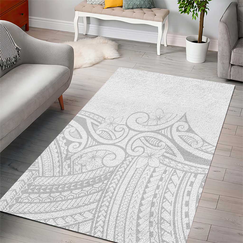 Polynesia White Sunday Area Rug Plumeria Polynesian Tribal Grey Color - Polynesian Pride