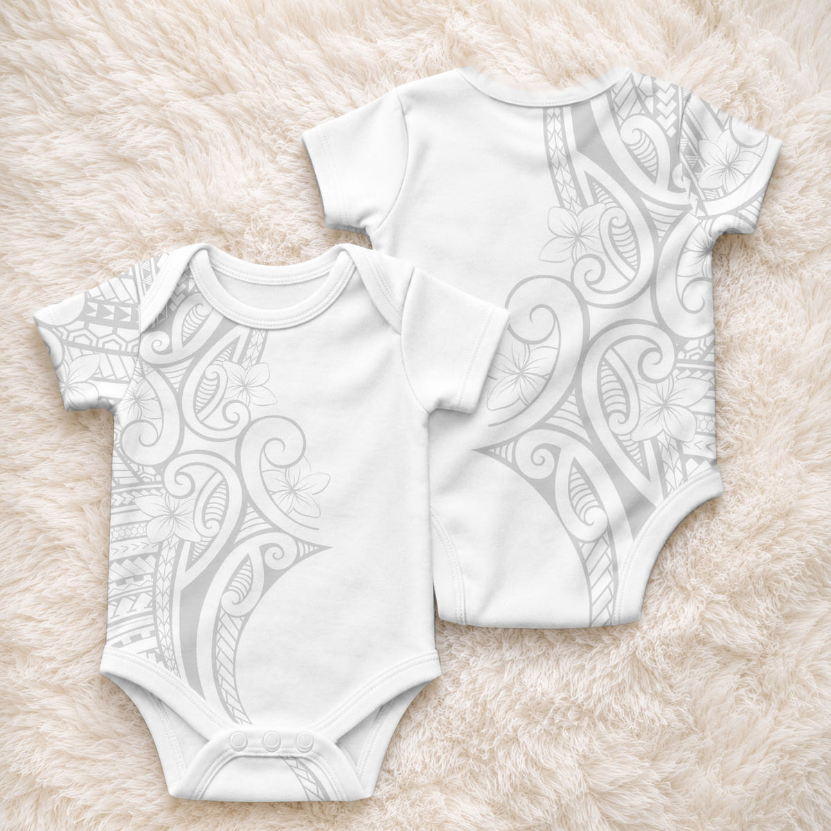Polynesia White Sunday Baby Onesie Plumeria Polynesian Tribal Grey Color