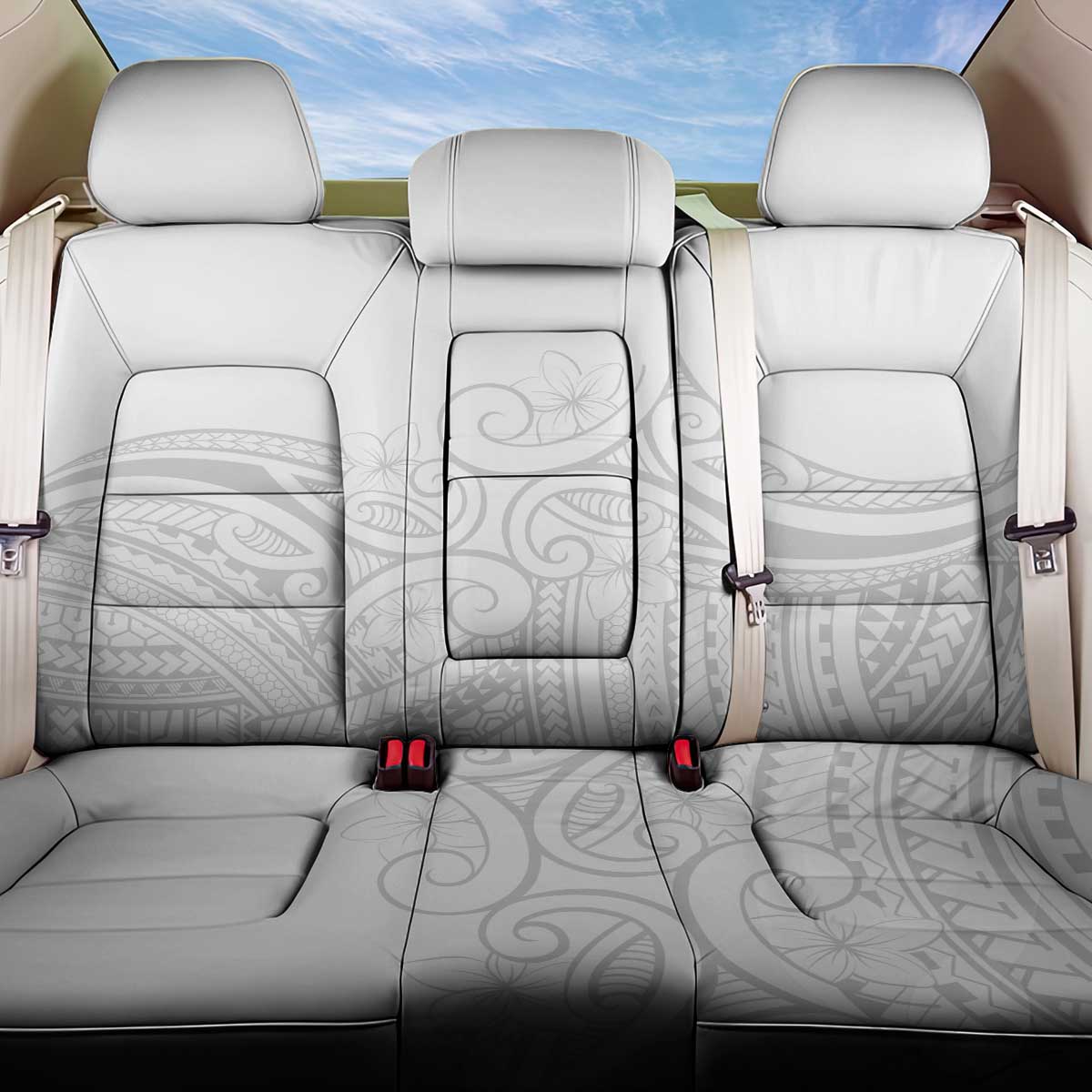 Polynesia White Sunday Back Car Seat Cover Plumeria Polynesian Tribal Grey Color - Polynesian Pride