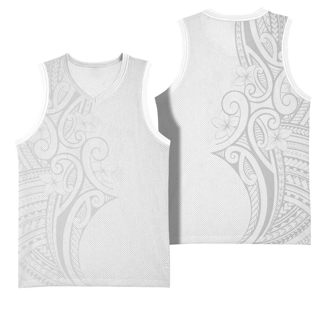 Polynesia White Sunday Basketball Jersey Plumeria Polynesian Tribal Grey Color - Polynesian Pride