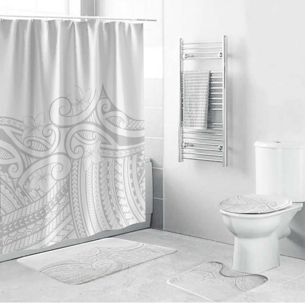 Polynesia White Sunday Bathroom Set Plumeria Polynesian Tribal Grey Color - Polynesian Pride
