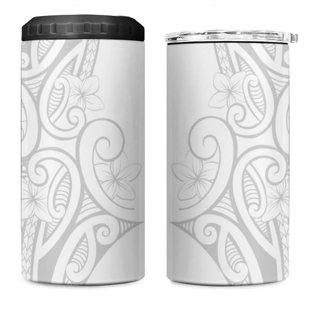 Polynesia White Sunday 4 in 1 Can Cooler Tumbler Plumeria Polynesian Tribal Grey Color - Polynesian Pride