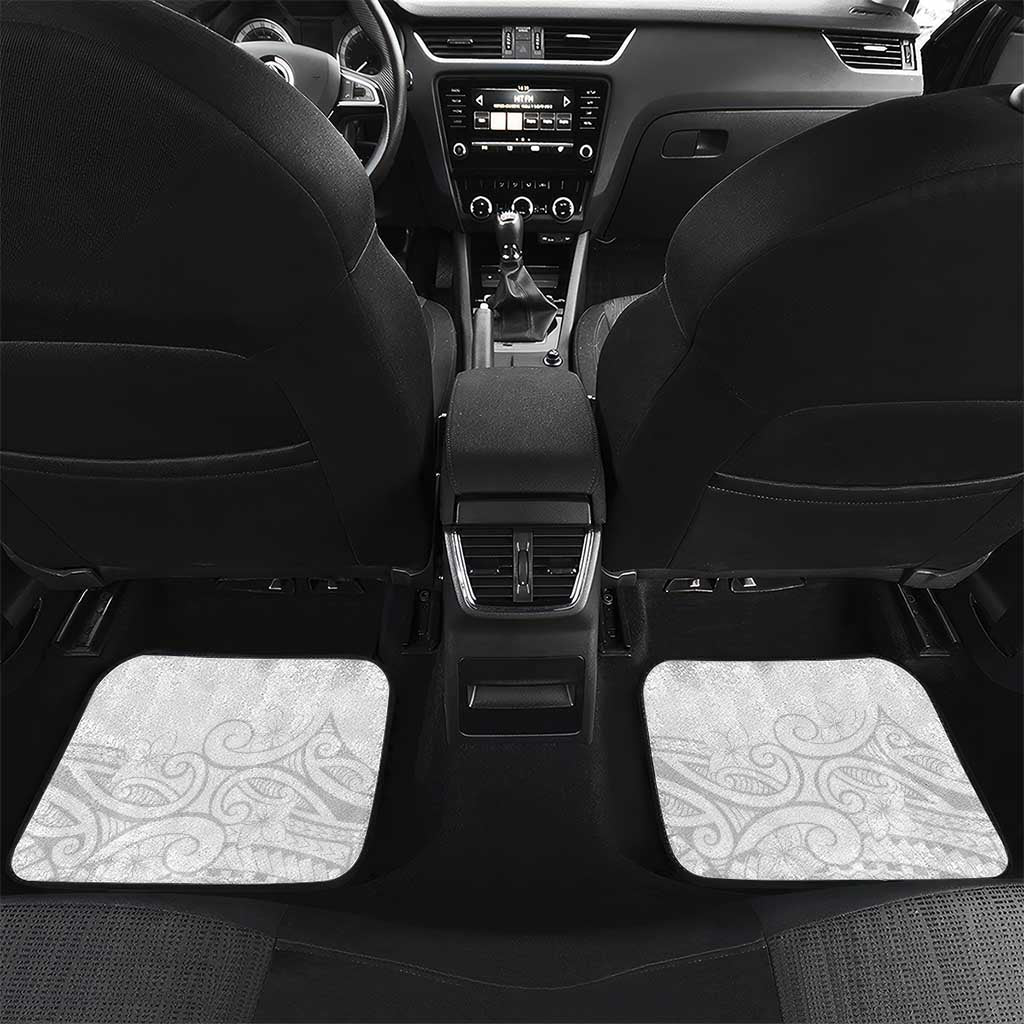 Polynesia White Sunday Car Mats Plumeria Polynesian Tribal Grey Color - Polynesian Pride