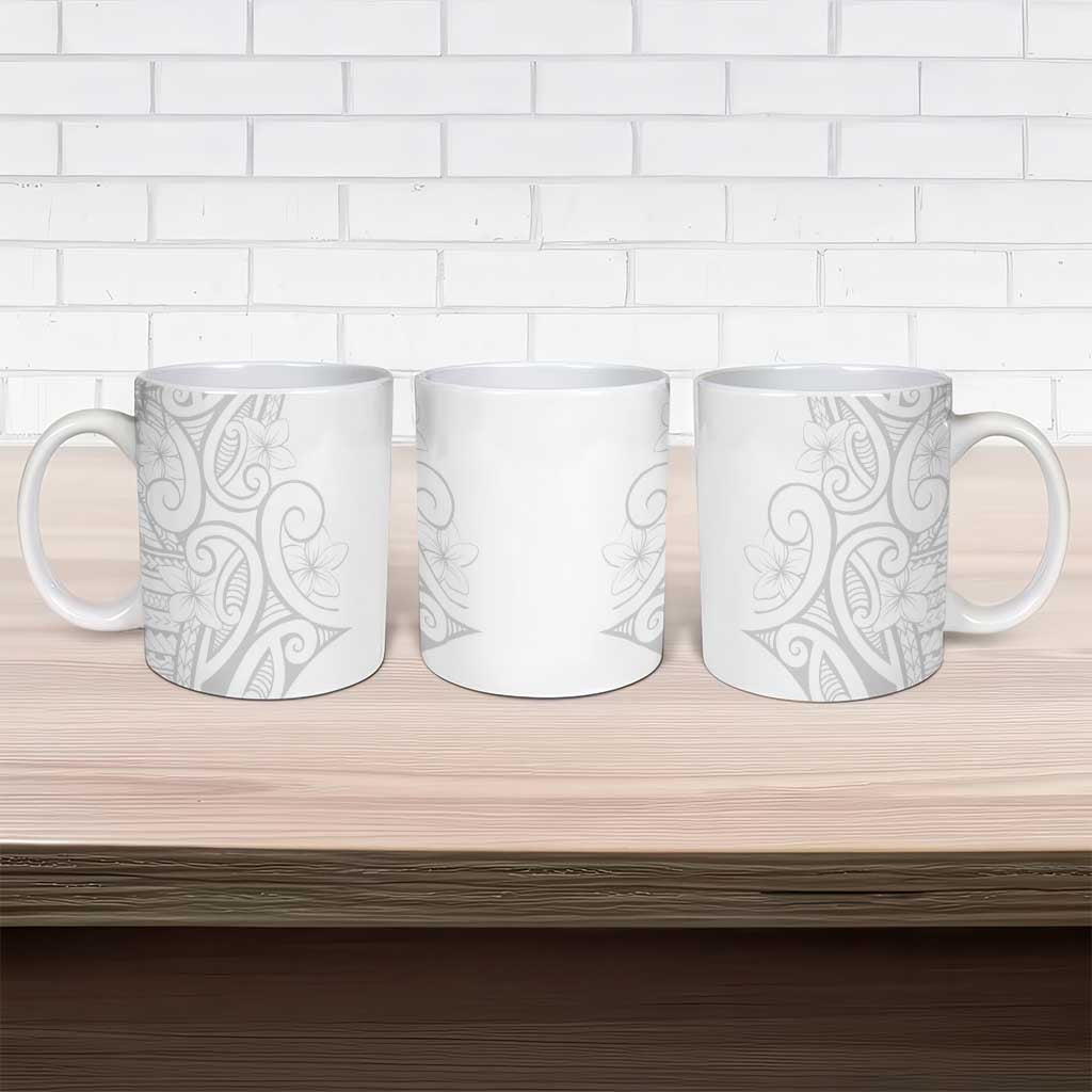 Polynesia White Sunday Ceramic Mug Plumeria Polynesian Tribal Grey Color - Polynesian Pride