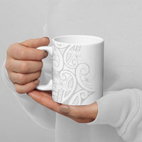 Polynesia White Sunday Ceramic Mug Plumeria Polynesian Tribal Grey Color - Polynesian Pride