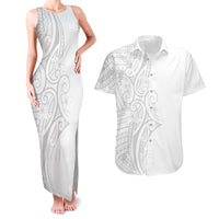 Polynesia White Sunday Couples Matching Tank Maxi Dress and Hawaiian Shirt Plumeria Polynesian Tribal Grey Color - Polynesian Pride