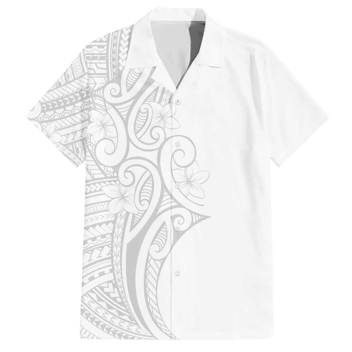 Polynesia White Sunday Family Matching Off The Shoulder Long Sleeve Dress and Hawaiian Shirt Plumeria Polynesian Tribal Grey Color - Polynesian Pride