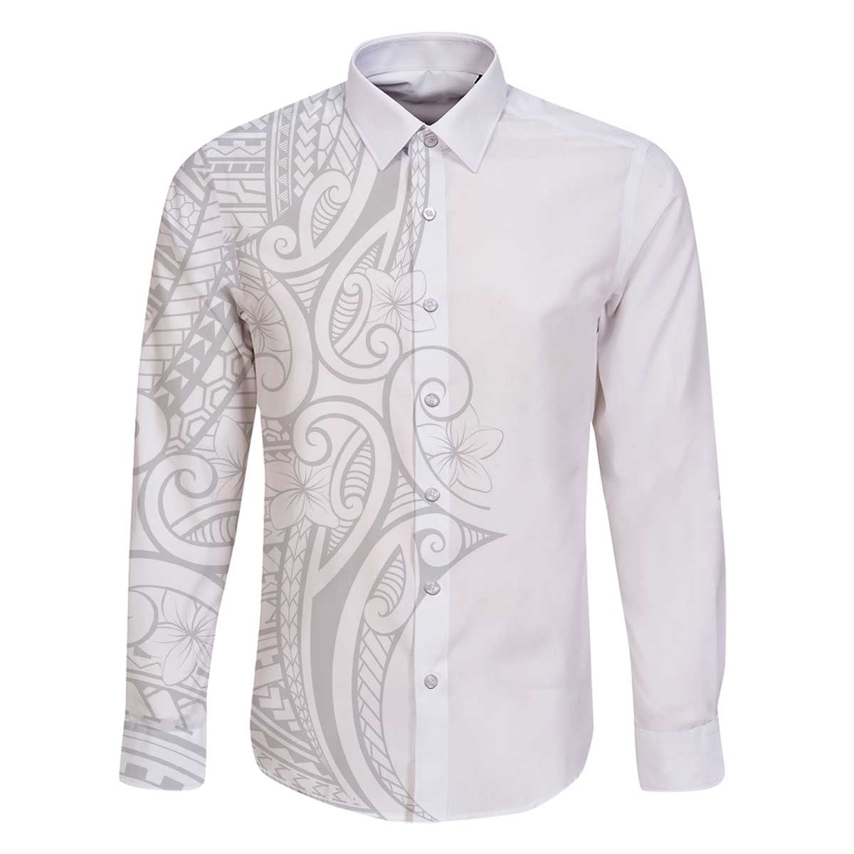 Polynesia White Sunday Family Matching Off The Shoulder Long Sleeve Dress and Hawaiian Shirt Plumeria Polynesian Tribal Grey Color - Polynesian Pride