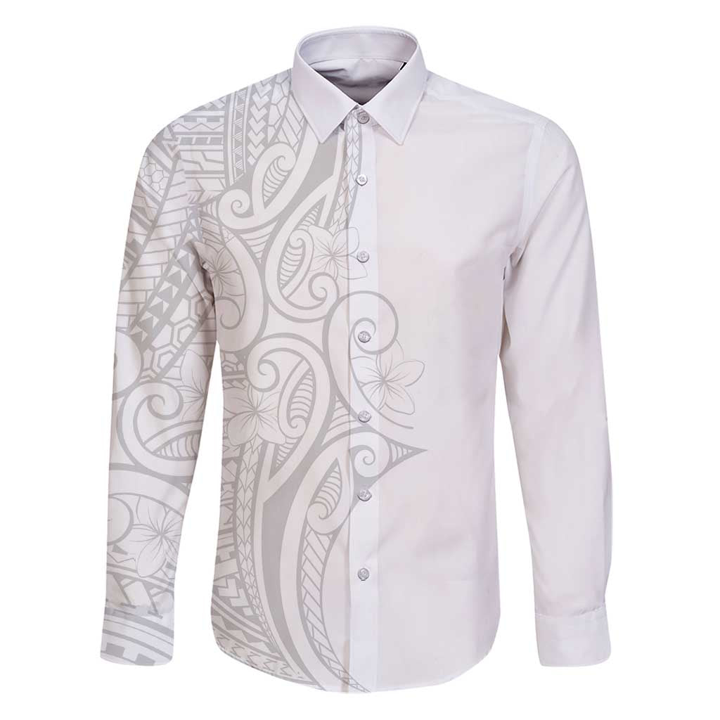 Polynesia White Sunday Family Matching Puletasi and Hawaiian Shirt Plumeria Polynesian Tribal Grey Color - Polynesian Pride