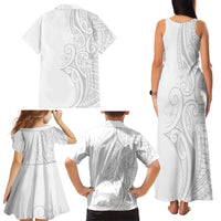 Polynesia White Sunday Family Matching Tank Maxi Dress and Hawaiian Shirt Plumeria Polynesian Tribal Grey Color - Polynesian Pride
