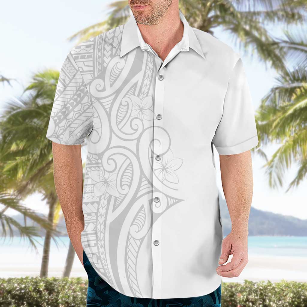 Polynesia White Sunday Hawaiian Shirt Plumeria Polynesian Tribal Grey Color - Polynesian Pride