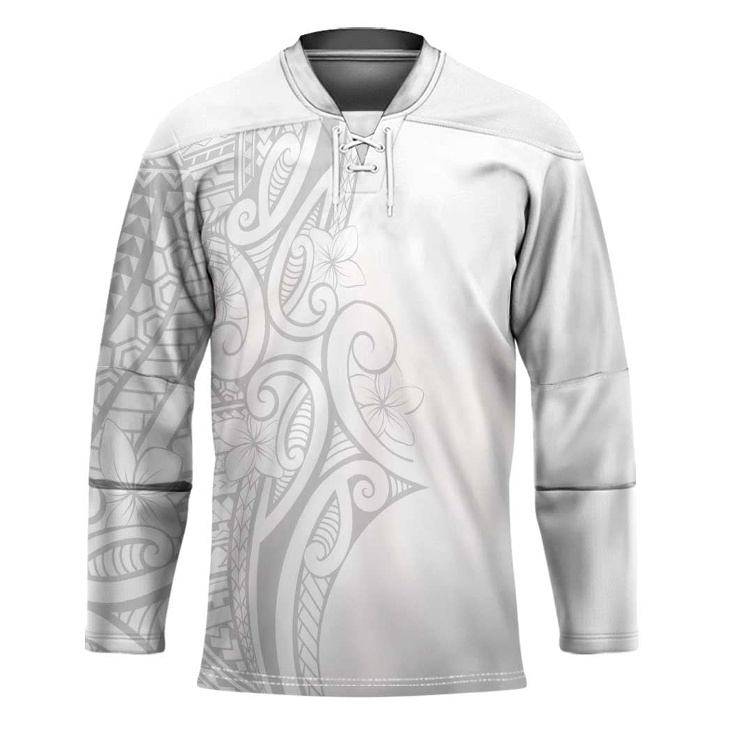 Polynesia White Sunday Hockey Jersey Plumeria Polynesian Tribal Grey Color - Polynesian Pride