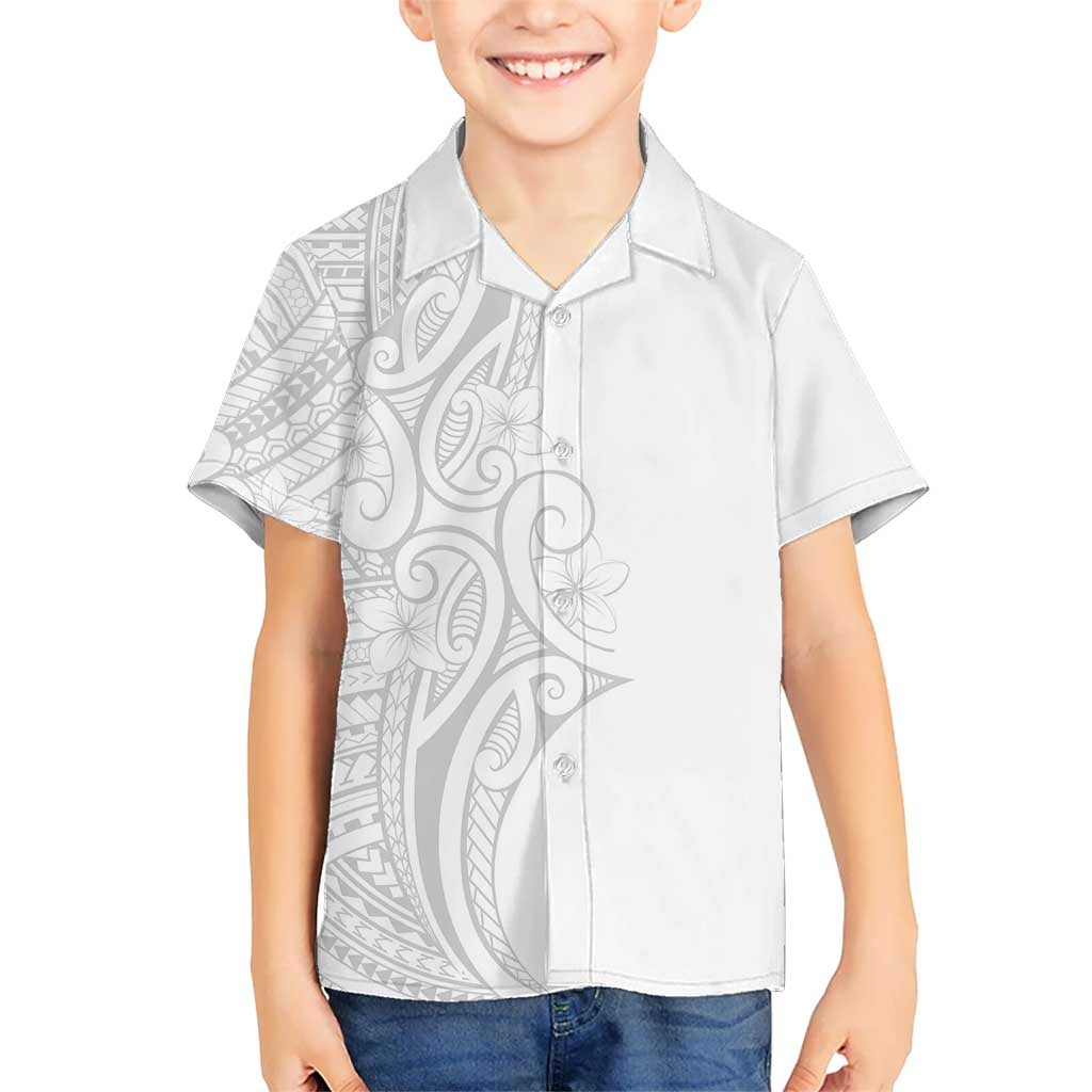 Polynesia White Sunday Kid Hawaiian Shirt Plumeria Polynesian Tribal Grey Color - Polynesian Pride