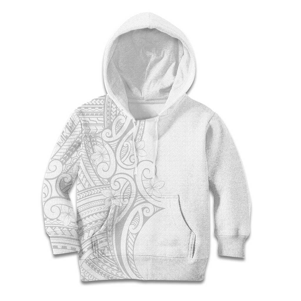 Polynesia White Sunday Kid Hoodie Plumeria Polynesian Tribal Grey Color - Polynesian Pride