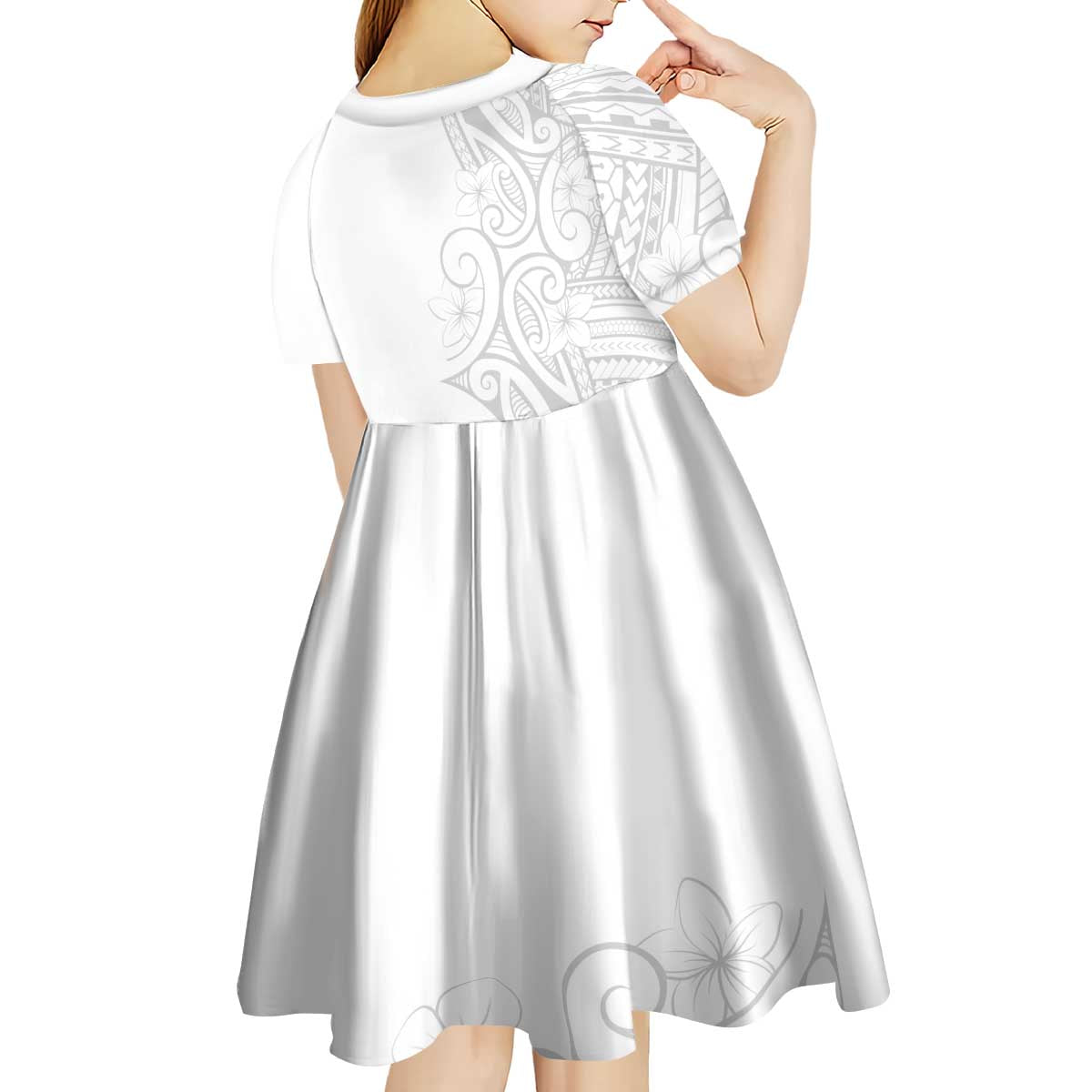 Polynesia White Sunday Kid Short Sleeve Dress Plumeria Polynesian Tribal Grey Color - Polynesian Pride