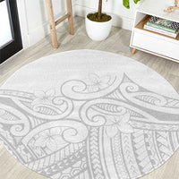 Polynesia White Sunday Round Carpet Plumeria Polynesian Tribal Grey Color - Polynesian Pride