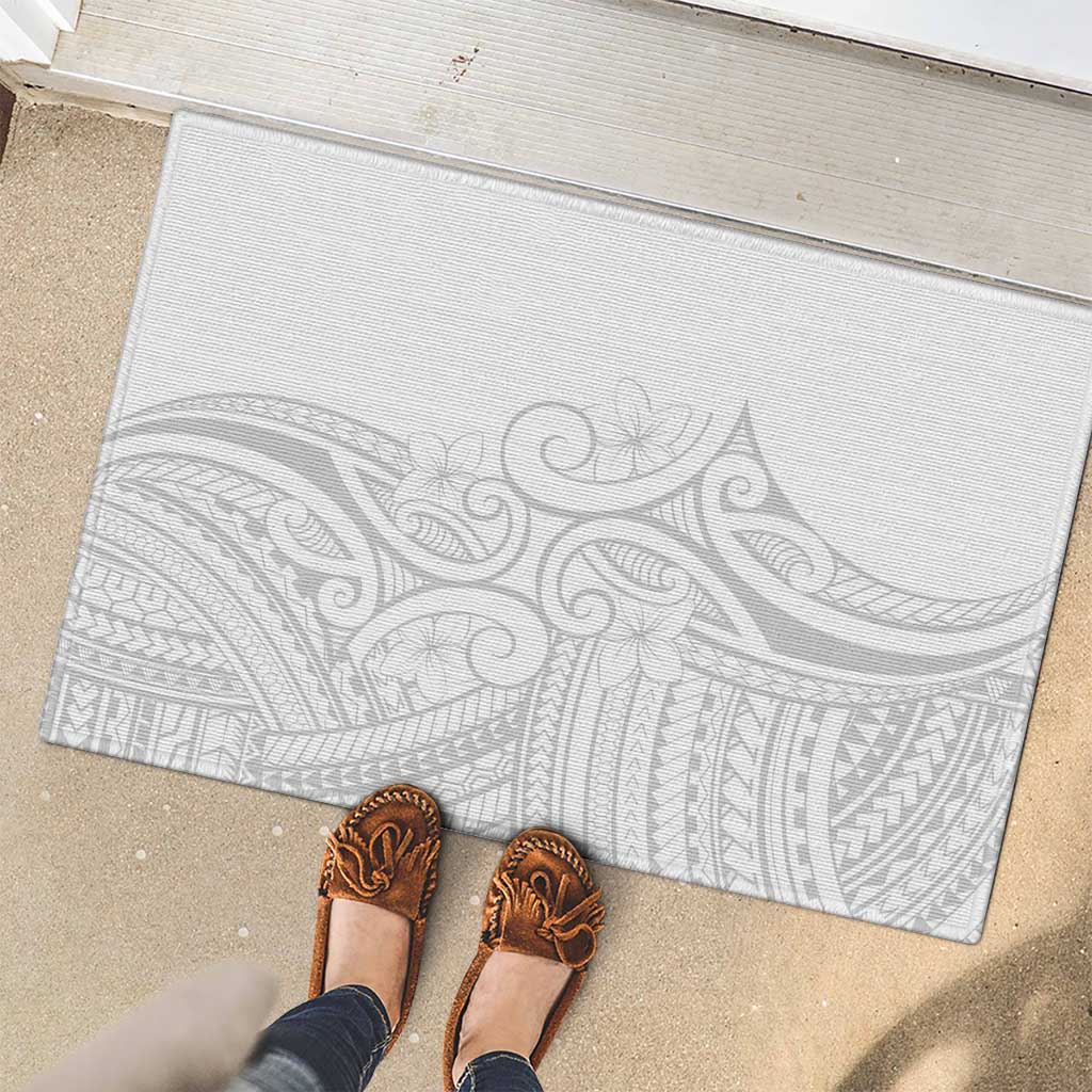 Polynesia White Sunday Rubber Doormat Plumeria Polynesian Tribal Grey Color - Polynesian Pride