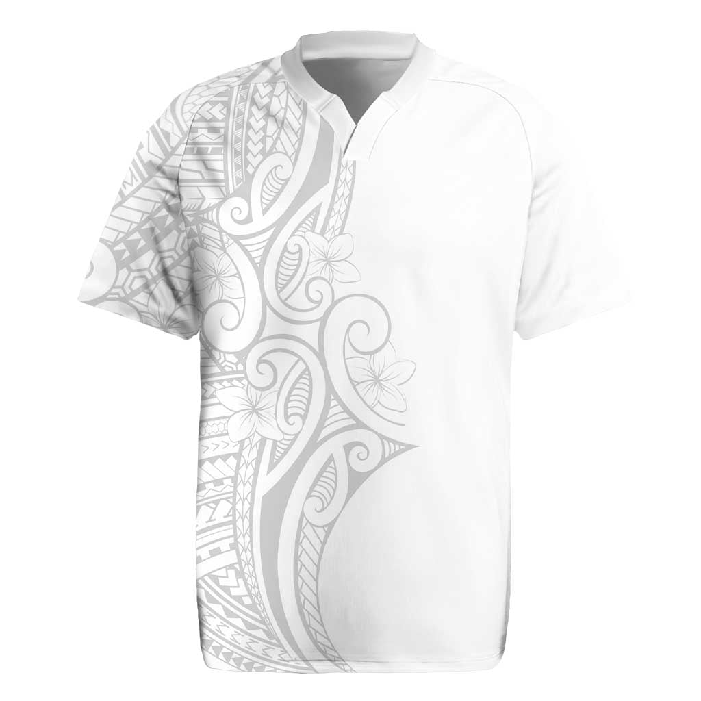 Polynesia White Sunday Rugby Jersey Plumeria Polynesian Tribal Grey Color - Polynesian Pride