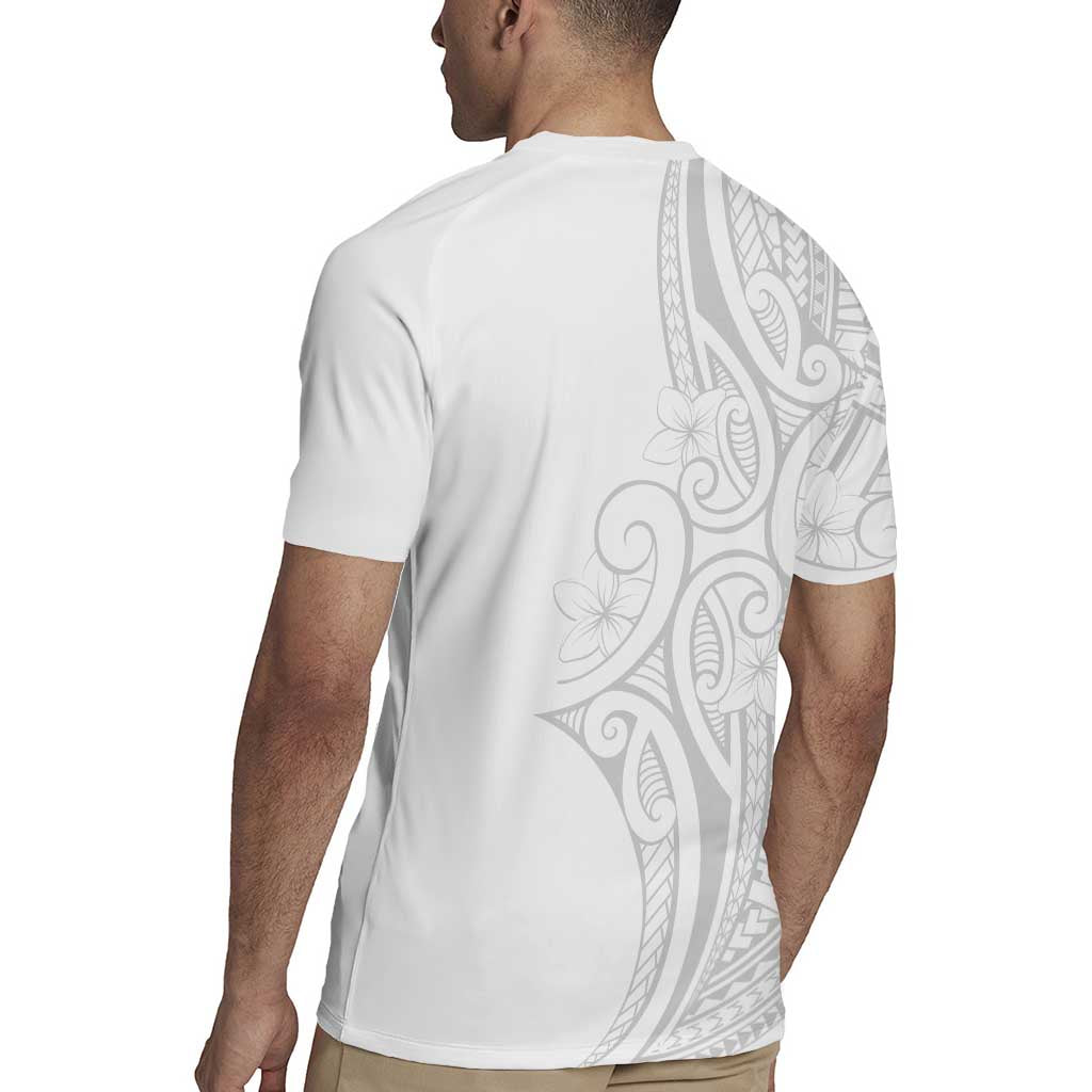 Polynesia White Sunday Rugby Jersey Plumeria Polynesian Tribal Grey Color - Polynesian Pride